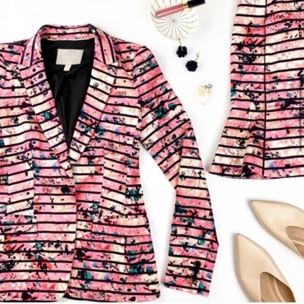 Banana Republic Bella hot pink and black floral striped blazer